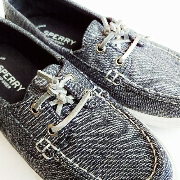 Sperry 6.5 Sparkly Blue Topsider Ladies Big Kids Chambray Denim - Picture 3 of 7
